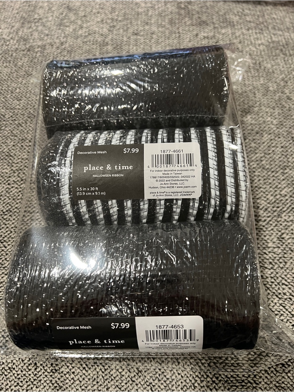 place & time Black and White Decorative Mesh Ribbon (3 Rolls)